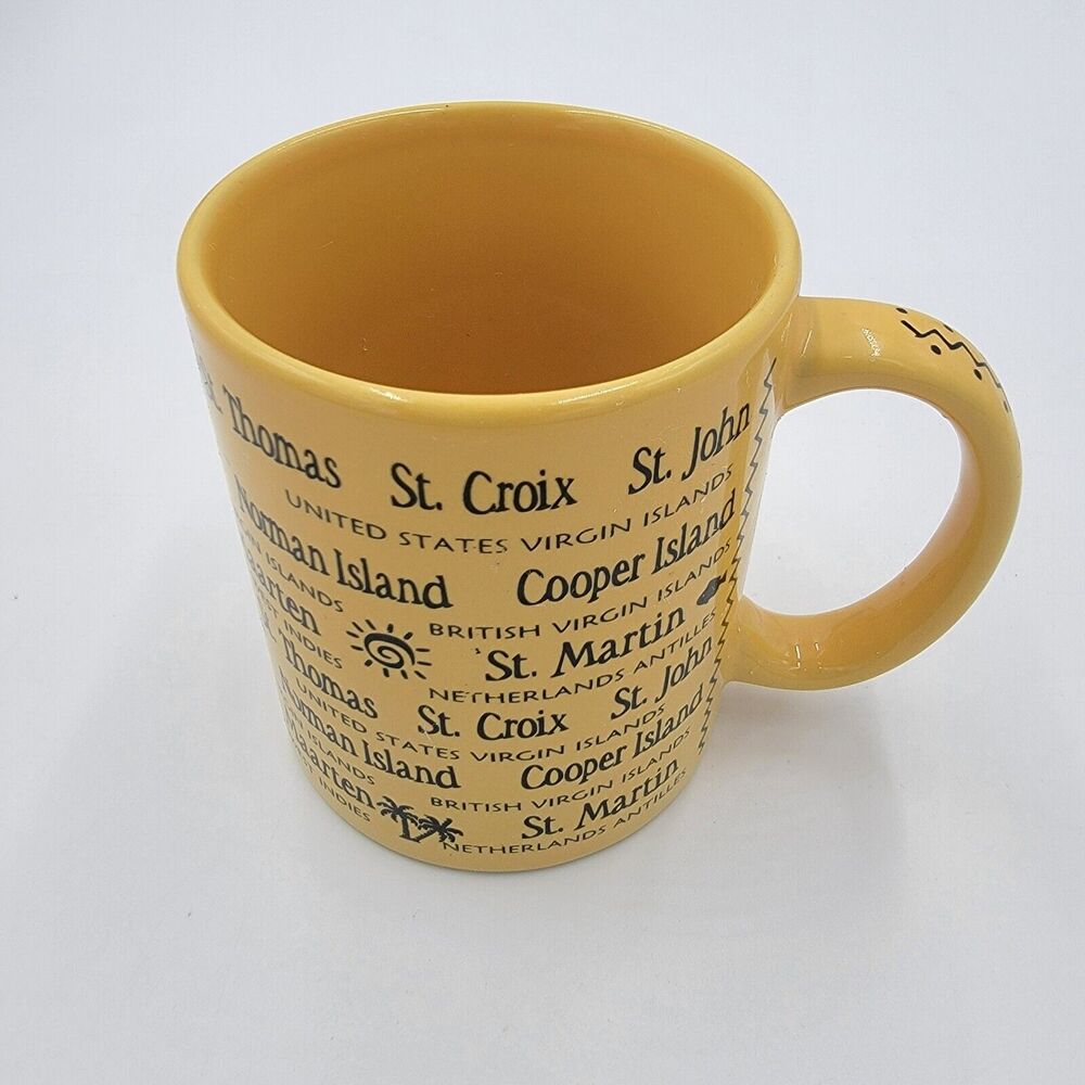 Souvenir Coffee Cup Mug Of US Virgin Islands Yellow Black 4"  Cruise Tropical